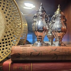 Vintage Wallace Baroque Silverplate Salt & Pepper Shakers Ornate Grapevine Desig